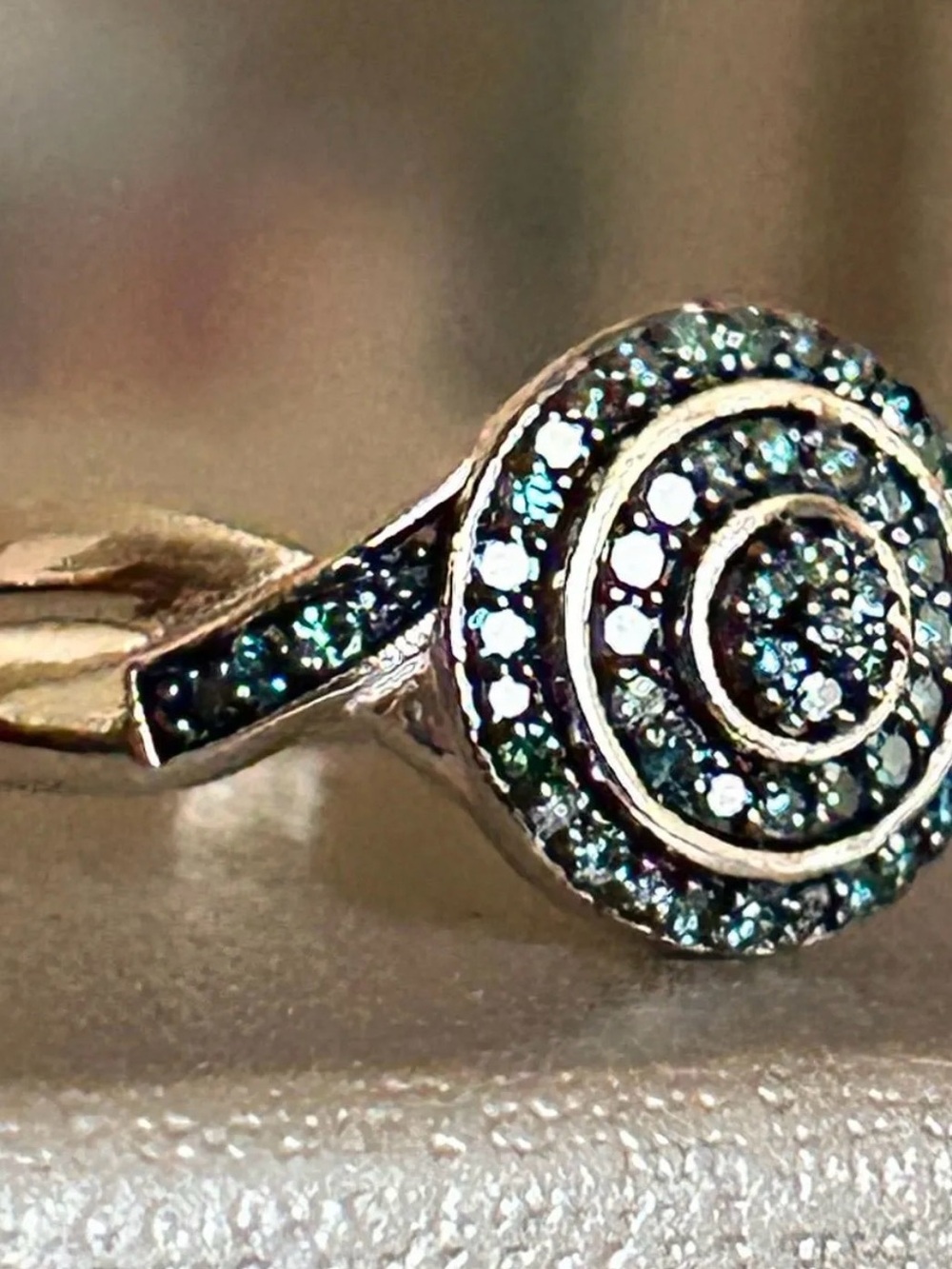 Genuine Blue Diamond Spiral Ring